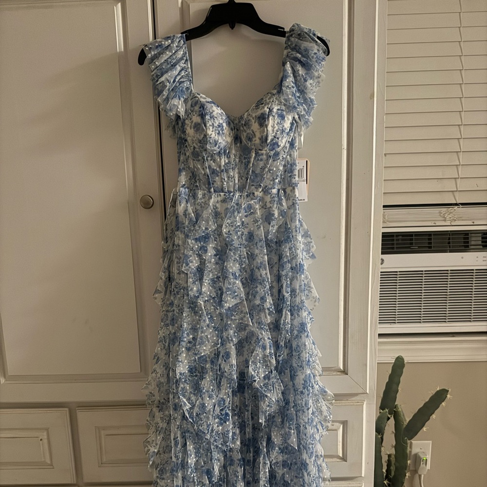 Macy's Sheer Fabric with Blue Floral Design